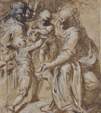 La Sainte Famille avec saint Jean-Baptiste (recto); Croquis de femme et études subsidiaires (verso) by 
																	Aurelio Luini