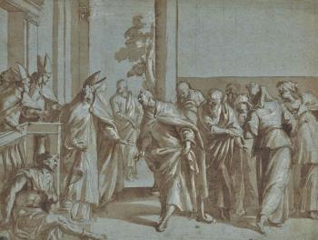 Audience devant trois évêques by 
																	Pietro Malombra