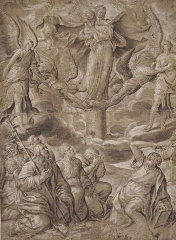 Apparition de la Vierge du Pilier à saint Jacques le Majeur et autres fidèles à Compostelle by 
																	Pablo Esquert