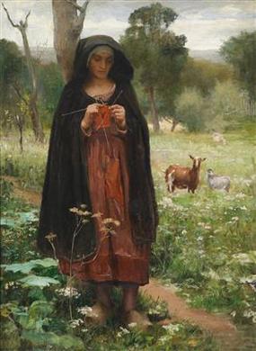 Shepherdess Knitting (Bergère au tricot) by 
																	George Langee