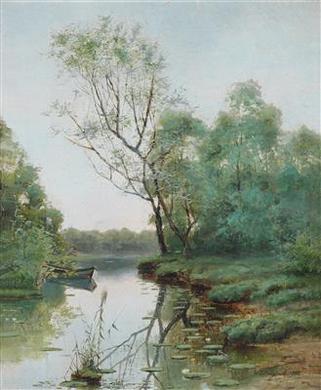River Landscape with Boat by 
																	Ivan Endogourov