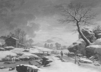 A wintry river landscape with woodcutters by 
																			Giuseppe Baccigaluppo