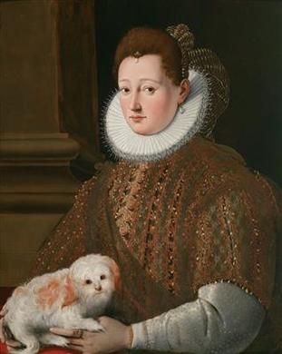 Portrait of a lady with a lapdog by 
																	Girolamo Macchietti