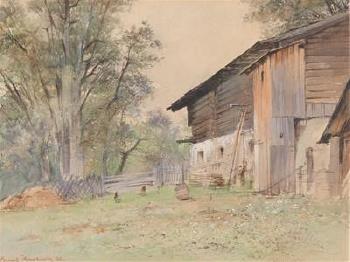 A henyard and a barn by 
																	Ernst Havlicek