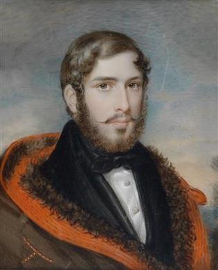 A portrait of August Thyssen Bornemisza in a travel coat by 
																	Ignaz Rungaldier