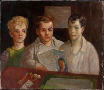Three Young Boys with Magazine and Dice by 
																			Jack Levitz