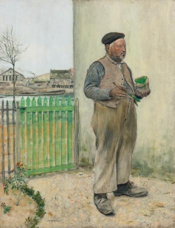 Bonhomme Venant De Peindre Sa Barrière (Man having just painted his Fence) by 
																	Jean Francois Raffaelli