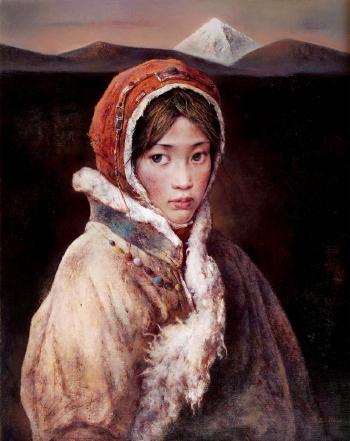 Portrait of a Tibetan girl by 
																	 Tang Weimin