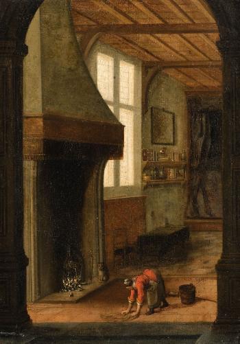 Interieur mit putzender Frau by 
																	Jacob Vrel