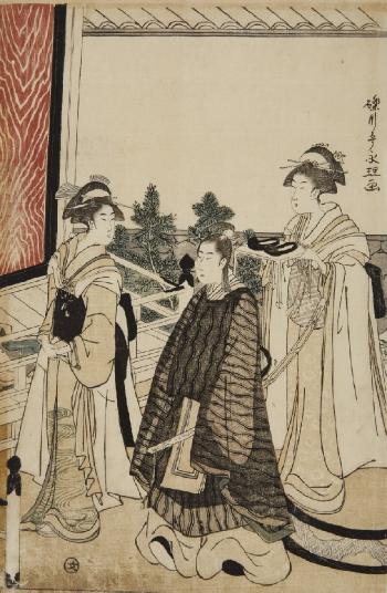 Prince Genji at his coming-of-age Ceremony by 
																	Hosoda Eiri