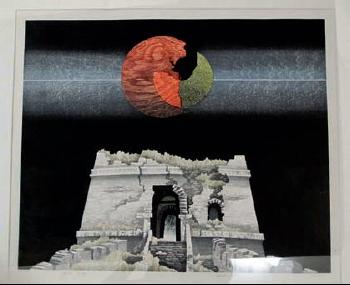 Darstellung von Sonne und Mond über einer Stadttorruine by 
																	 Wang Lan