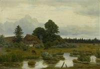 Bauernhof mit Pferden am Teich by 
																	Anton Zwengauer
