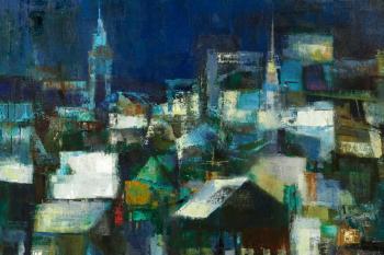 Cityscape in shades of dark blue by 
																			Jean Kalisch