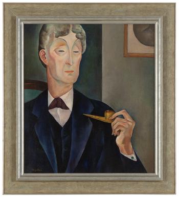 Portrait of a man holding a pipe; Portrait of a man by 
																	Jean Negulescu