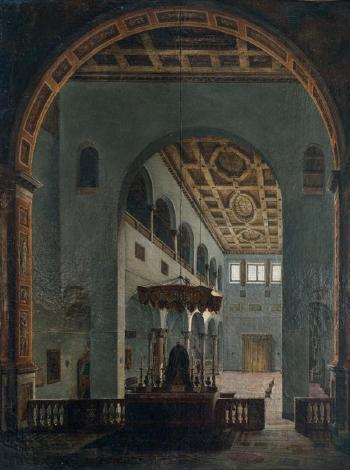 Vue présumée de l’ntérieur de l’Eglise Saint-Paul-hors-les-murs à Rome by 
																	Louis Jacques Mande Daguerre