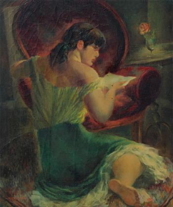 Young girl reading in an interior by 
																			Ruth Collings Pleasonton