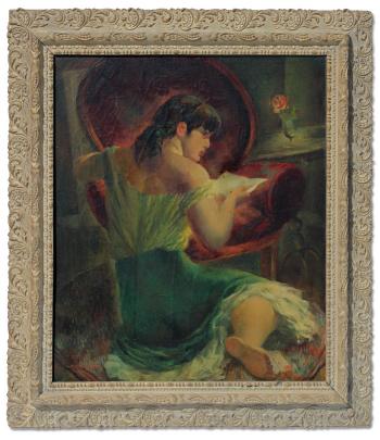 Young girl reading in an interior by 
																			Ruth Collings Pleasonton