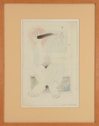 Composition with feather, figure, and currency by 
																			Michel Lablais