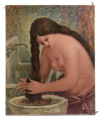 Young female nude washing her hair by 
																			Ivan Garikov