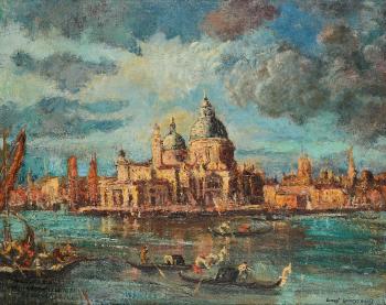 Grand Canal scene with the Doge's Palace by 
																			Ernest Kasas