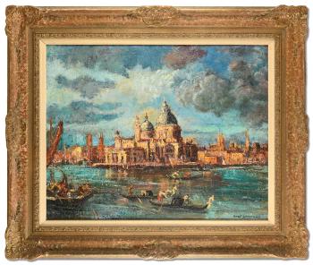 Grand Canal scene with the Doge's Palace by 
																			Ernest Kasas