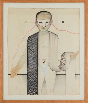 Nude male figure in mask by 
																			Michel Lablais