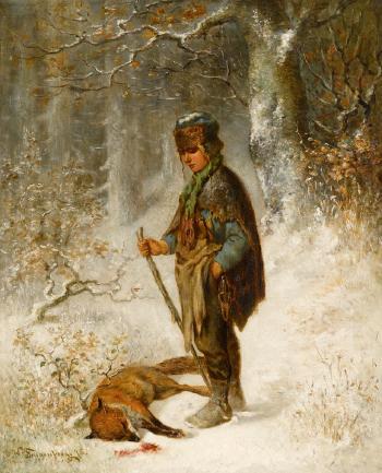 Hunter with fox by 
																	Wilhelm Friedenberg