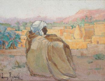 Oriental assis aux abords d'un village d'Algérie by 
																	Louis Randavel