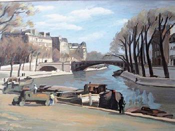 Péniches sur Seine by 
																	Gaston Vaudou