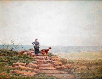 La jeune bergère sur la colline by 
																	Gustave Maincent