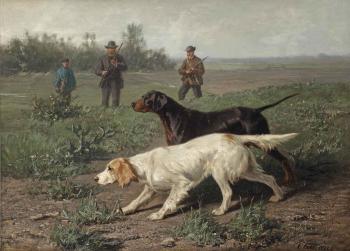 Staande honden: two setters picking up a scent trail by 
																	Conradyn Cunaeus