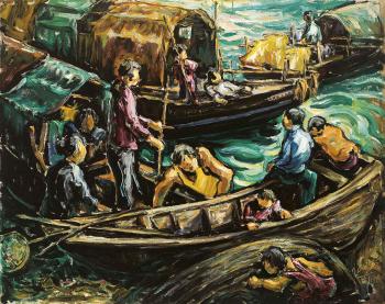 Life on Sampans (Cleaning the Boat) by 
																	 Wu Buyun