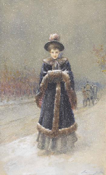 Woman in Falling Snow by 
																	Nicolai Malicheff
