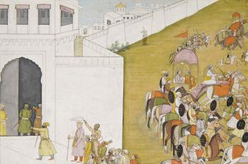 Rama enters Mithila to perorm in an Archery Contest by 
																	 Nainsukh of Guler