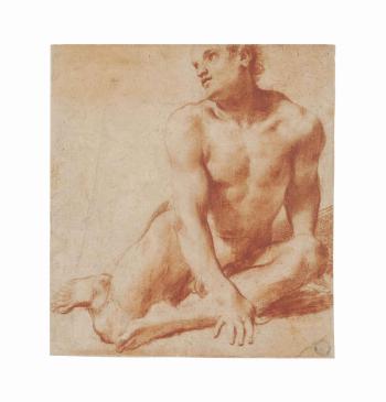 A Seated Male Nude, looking up to the Left by 
																	Pietro Faccini