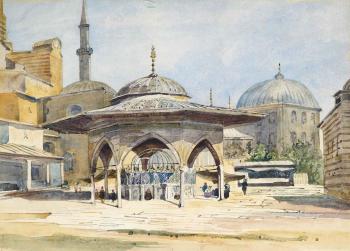 The Court of St. Sophia, Constantinople (illustrated) ; The Claudian Aqueduct, Rome; A view of the Roman aqueduct at Segovia, Spain; and A view at Troja, Apulia. by 
																	Augustus John Cuthbert Hare