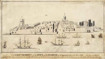 The West prospect of the Town of Liverpool as it appeared about the year 1680 by 
																	John Eyes