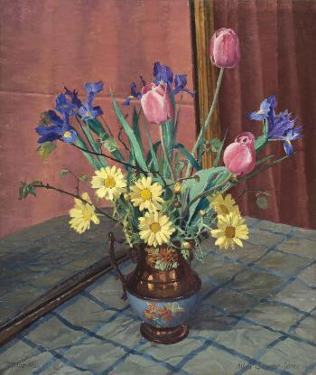 Tulips, Irises and Daisies by 
																	Allan Gwynne-Jones