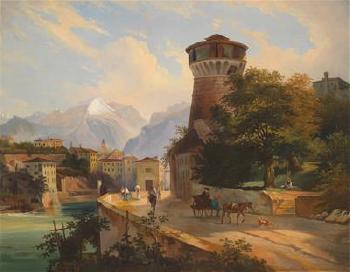 View of a Town in South Tyrol by 
																	Camillo Hackensollner