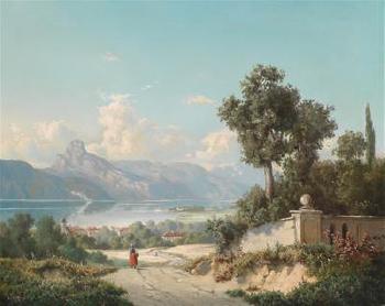 View of Gmunden with Schloß Ort in the background by 
																	Hugo Ullik
