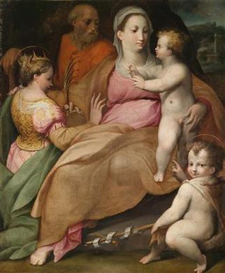 The Mystical Marriage of Saint Catherine of Alexandria, with the Infant Saint John the Baptist and Saint Joseph by 
																	Orazio Samacchini