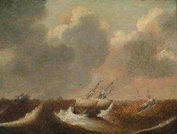 Ships in a Tempest by 
																	Claes Claesz Wou