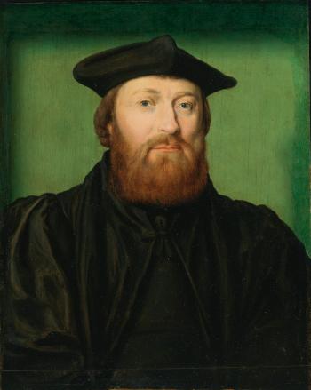Portrait Of A Gentleman, Wearing A Black Coat And Cap, With A Green Background by 
																	Corneille de Lyon