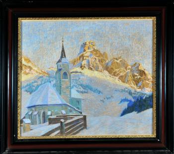 Kapelle im verschneiten Gebirge by 
																	Fritz Vornehm
