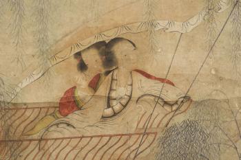 Two girls in a boat by 
																			 Wang Jun