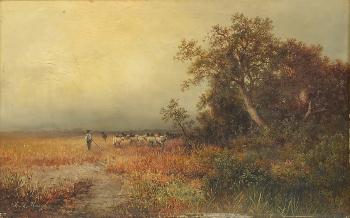 Landscapes with hunter and sheep by 
																			Franz Kargl