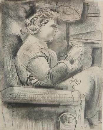 Woman knitting by 
																			David Fredenthal