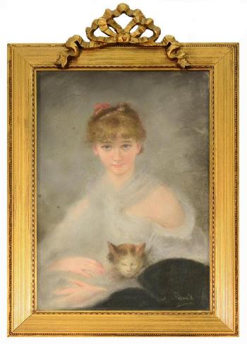 Young Woman and Her Kitten by 
																			Jeanne Desmidt