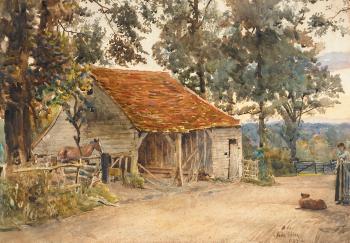 By the old barn at day's end by 
																	Joseph Poole Addey