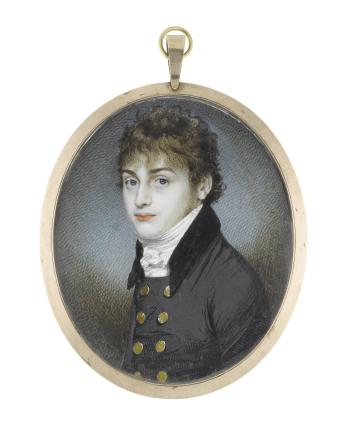A Gentleman, wearing black double-breasted Coat, white Chemise, Stock and Cravat by 
																	Charles Jagger